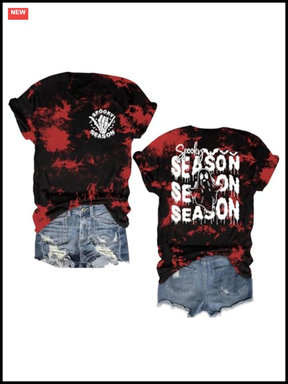 Women's Spooky Season Ghost Halloween T-Shirt Short Sleeve Crew Neck